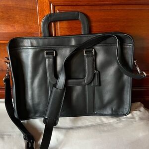 COACH New Leather Messenger Bag, Black, 15x11x3inches